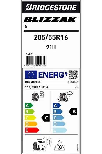 Bridgestone 205/55R16 91H M+S SFM BLIZZAK 6 EV OTO KIŞ LASTİĞİ (ÜRETİM YILI:2025)