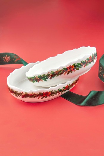 Bursa Porselen Dekor Christmas Double Porcelain Boat Plate