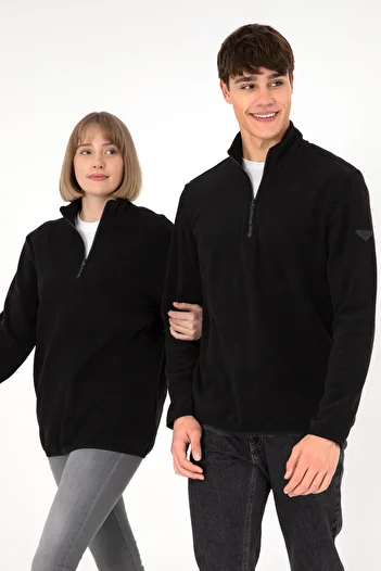 U.S. Polo Assn. Ανδρικό φούτερ με μισό φερμουάρ, μαύρο βασικό φλις 50298085-VR046