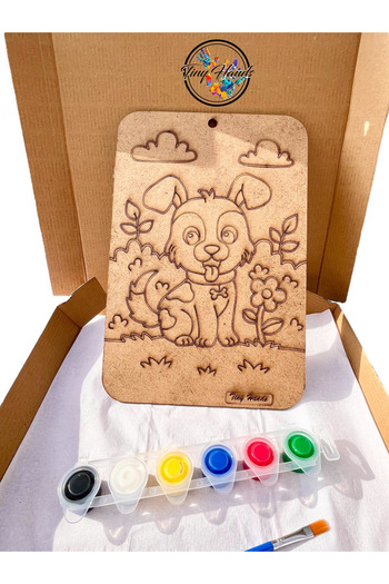 tiny hands Ahşap Köpek Tablosu Boyama Seti  Ahşap Tablo Sanat Hobi Aktivite Seti 6'lı Akrilik Boya + Fırça