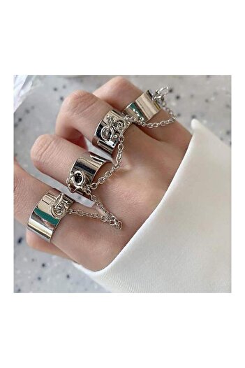 Köstebek Four Finger Chain Silver Ayarlanabilir Yüzük