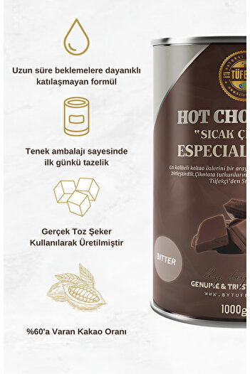 By Tüfekçi Bitter Çikolata Parçacıklı Sıcak Çikolata Içecek Tozu 1000 G – Yoğun Kakao Lezzeti