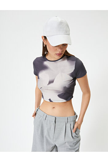 Koton Abstract Pattern T-shirt με κοντό μανίκι Crew Neck Slim Fit