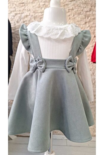 Lumia Baby Fkp Kids Suede Ruffled Flared Skirted Bowknot Girls' Gilet Dress
