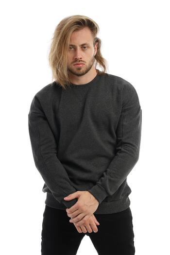 Polo State Men's 3 Thread Thick Karyoka Stitched Winter Loose Anthracite Sweatshirt