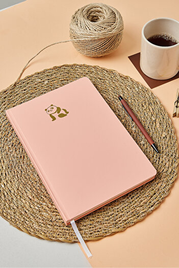 inkglo Pink Gold Leaf Panda Printed Dotted Velvet Touch Cover 112 Sheets Notepad