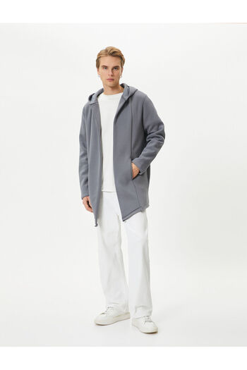 Koton Hooded Cardigan with Stitching Detail and Asymmetric Cut with Pockets