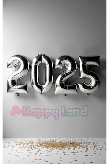 Happyland 2025 New Year's Balloon Silver Color 100 cm Large Size Foil Number Balloon Set New Year's Balloons