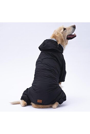 Pettrend Medium Large Jumpsuit - Black Shearling, Rain Coat Dog Clothing, 18-40 Kg(I)