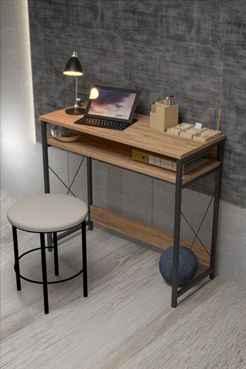 GOLDFALEZ Modern Atlantic Pine Computer Desk Home Office Student Desk with Storage Shelf Compact Work Station