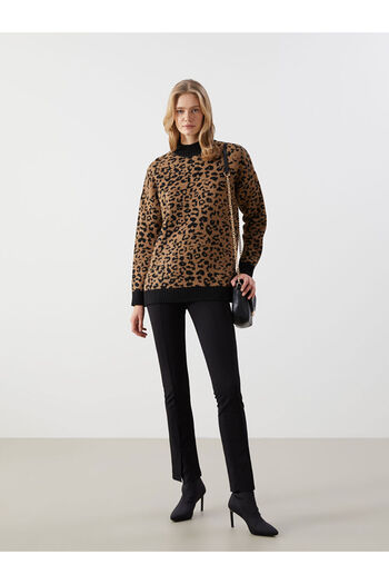 LC Waikiki Lcw Modest Stand Collar Leopard Print Women's Knitwear Tunic