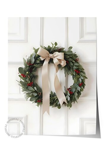 Postifull Frameless Christmas Poster, Christmas Decor, Comfort Series, Eucalyptus Wreath Poster, No: 108621