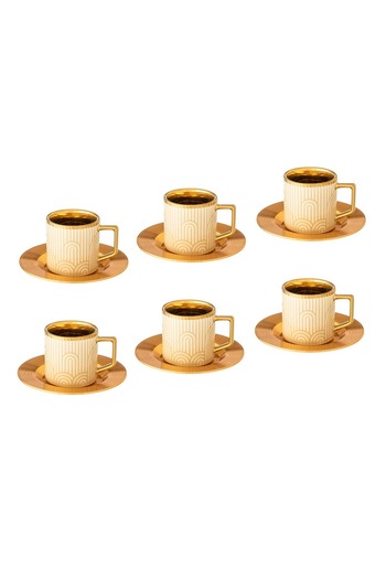 Dania A set of porcelain Turkish coffee cups and metal saucers, 6 cups + 6 saucers