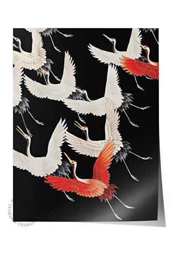 Postifull Frameless Poster, HD Quality Wall Poster,Comfort Series, Crane Birds Black Poster, NO:108724