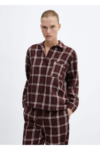 MANGO Woman Plaid Patterned Flannel Pajama Shirt