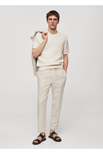 MANGO Man Linen Slim Fit Drawstring Waist Trousers