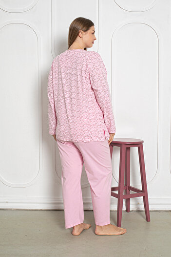 SEBOTEKS %100 Pamuklu Uzun Kollu Boydan Düğmeli Büyük Beden Kadın Pijama Takımı 206