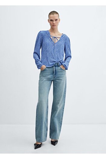 MANGO Woman Tie Detailed Patterned Blouse