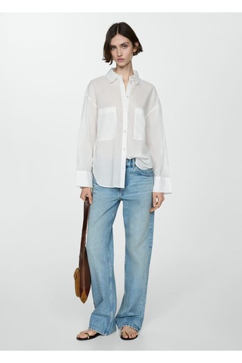 MANGO Woman Ramie shirt with pockets
