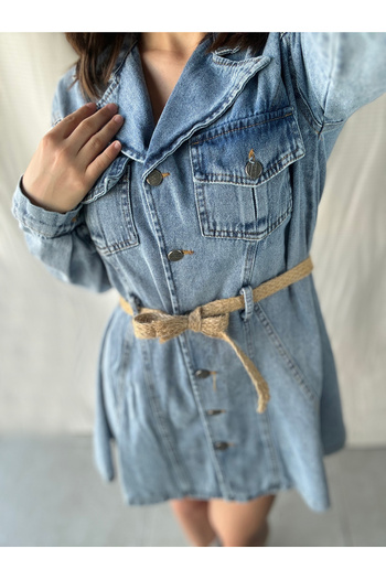sielta Rochie de damă, albastru deschis, cu buzunare, mini blugi din denim