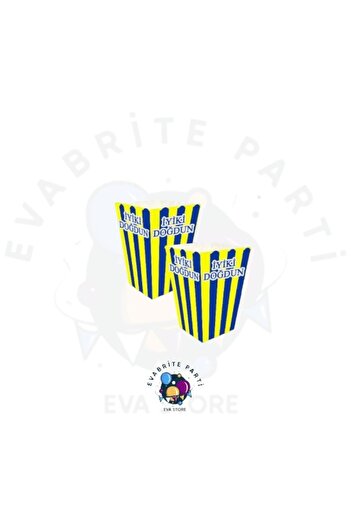 Evabrite Yellow-Navy Fan Popcorn Corn Box 8 Pieces - Birthday Party Set Supplies