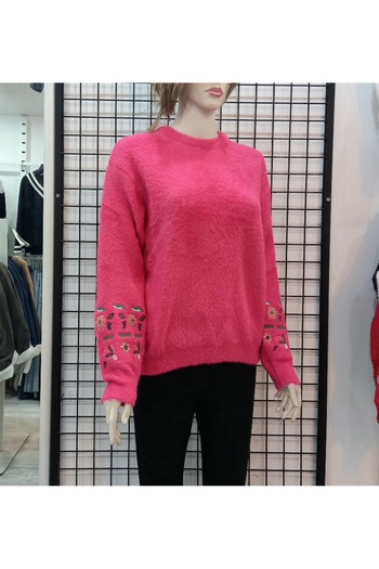 Butik Şans Wienella Nakış Detaylı Bisiklet Yaka Sakallı Kazak