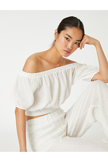 Koton Crop Blouse with Gipe Detail Off Shoulder