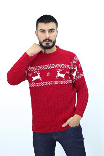 KURGAN TEKSTİL Crew Neck Long Sleeve New Year Themed Men's Knitwear Sweater