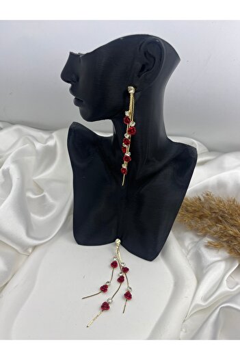 Yıldız Accessory طويل متدلي الزركون الأحمر روز مفصل عيد الميلاد الحبيب مساء اللباس الزفاف المشاركة أقراط الذهب الصلب