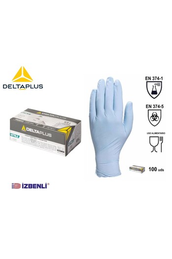 Delta Plus M1400B Powder Free Nitrile Gloves High Chemical Resistance and Food Compliant 100 Pcs