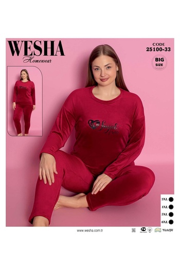 WESHA Women's Battal Large Size French Velvet Sugar Free Embroidery Pajamas Set
