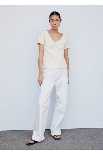 MANGO Woman Cotton T-shirt with drawstring detail