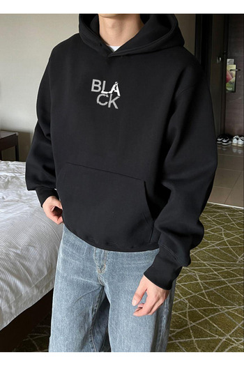DEEPSENCE Black Oversize Hooded Unisex Swetashirt - Black Printed Design