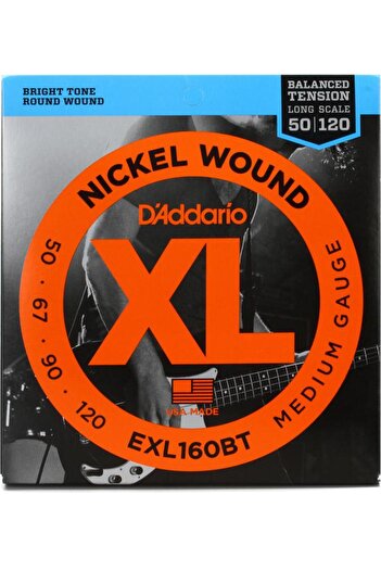 Daddario Exl160Bt Bass Guitar String Set, Xl, 50-120 Long Scale, Nickel