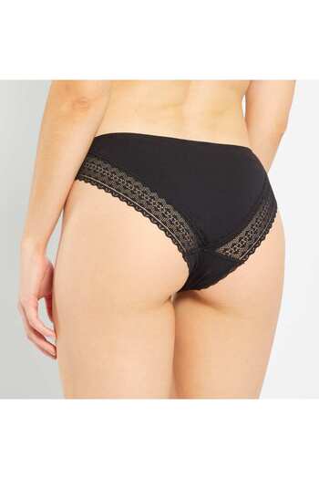 KIABI Pack of 3 cotton and lace briefs BLACK