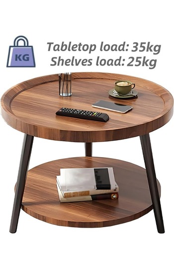 Taimi Exquisite Double Layer Sofa Side Table, Round Small Coffee Table Brown 60x60x48cm