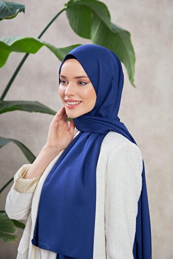 İpekhan Alesa Desen Шовковий жакардовий шаль Нічний синій 9003-12
