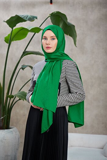 İpekhan Line Leola Pattern Silky Jacquard Shawl Green 9009-04