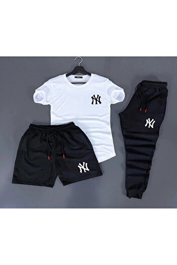 SimStone New Season Ny Printed Sweatpants-T-Shirt-Shorts Set 3 Pieces
