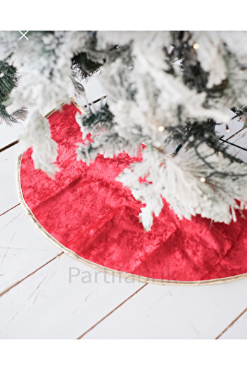 Partifabrik New Year's Themed Red Velvet Gold Piping Underwood Cover 90 cm