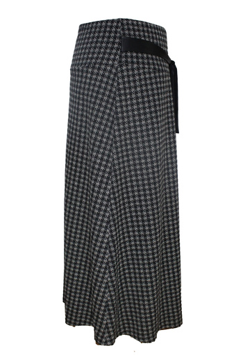 HESNA Women's Waist Filter Texture Houndstooth Flared Stone Beige Seasonal Skirt