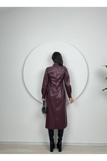 maf collection Kadın  Bordo Deri  Elbise