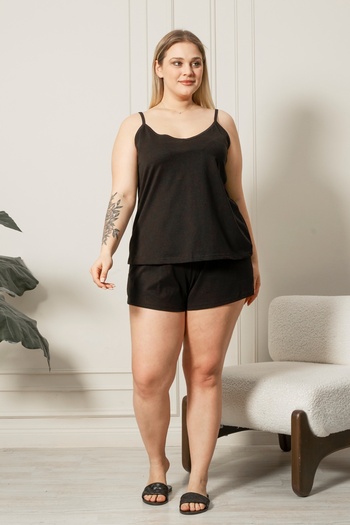 Bella Dossi 30/1 Single Jersey Soft Textured Suspender Shorts Comfortable Plus Size Women's Pajamas Set