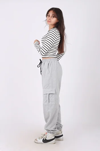 han elegant Cargo Pocket Sweatpants and Crops Girls Set