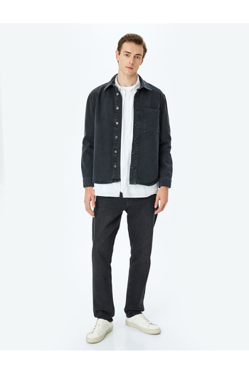 Koton Classic Denim Jacket with Buttoned Cotton Pocket Detail
