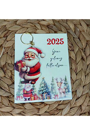 Ege ajans 10Pcs (with Card and Gelatin) Christmas Concept Santa Claus Wood Keychain
