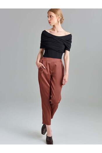 RİVUS Satin Trousers with Front Bodice and Elastic Back - Copper