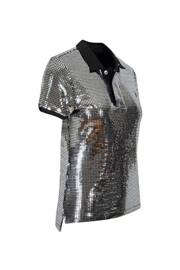 RİVUS Polo Yaka Pullu T-Shirt - Silver