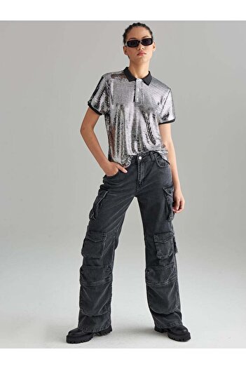 RİVUS Polo Yaka Pullu T-Shirt - Silver