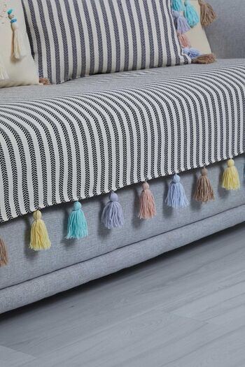 Aisha's Design Colorful Tufted Black Striped Sofa Cover 90X210Cm,Ko-20